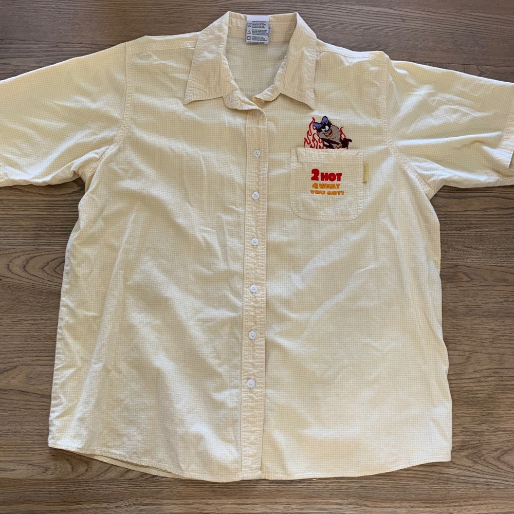 Looney Tunes Taz Tasmanian Devil Yellow Gingham Button Shirt Plus 18/20W Freeze